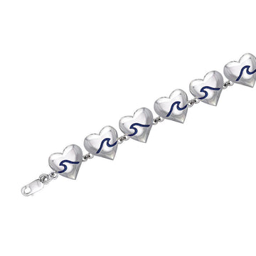 Wave In Heart Sterling Silver Link Bracelet TBL016 - Jewelry
